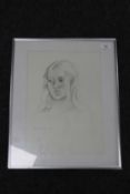 Donald James White : Portrait of Anna Reid, pencil, signed with initials, dated 4/5/73,