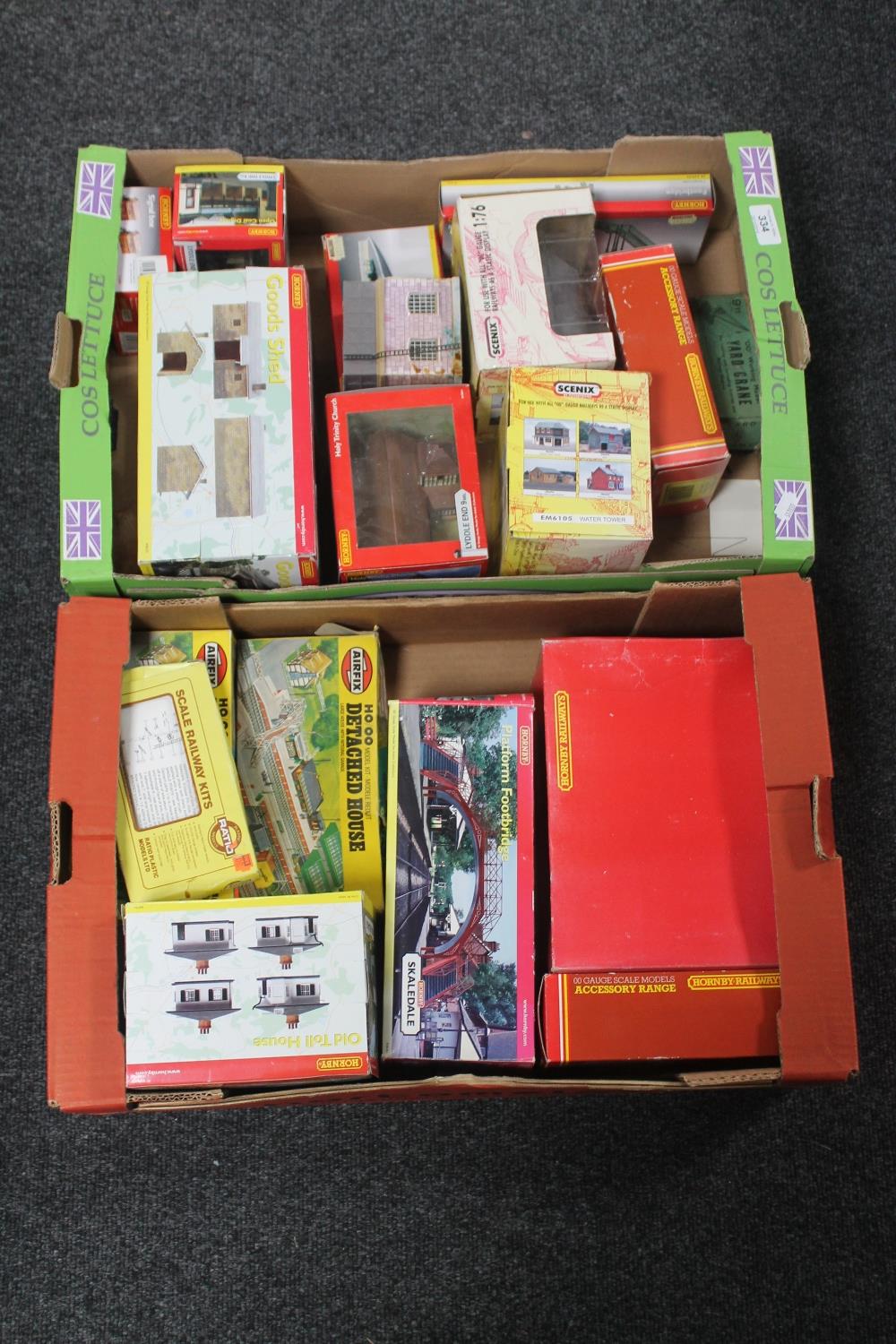 Two boxes of model railway buildings, Hornby goods shed,