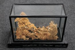 An early 20th century cork Japanese diorama in display box