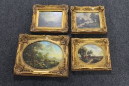 Four framed prints of landscapes in ornate gilt frames