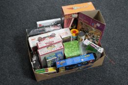 A box of 20th century plastic modelling kits, Lego sets, balloon buffers,