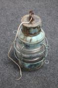 An antique copper ship's lantern