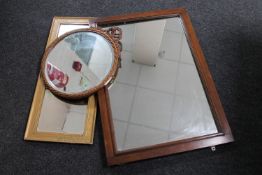 An antique framed mirror and two gilt framed mirrors