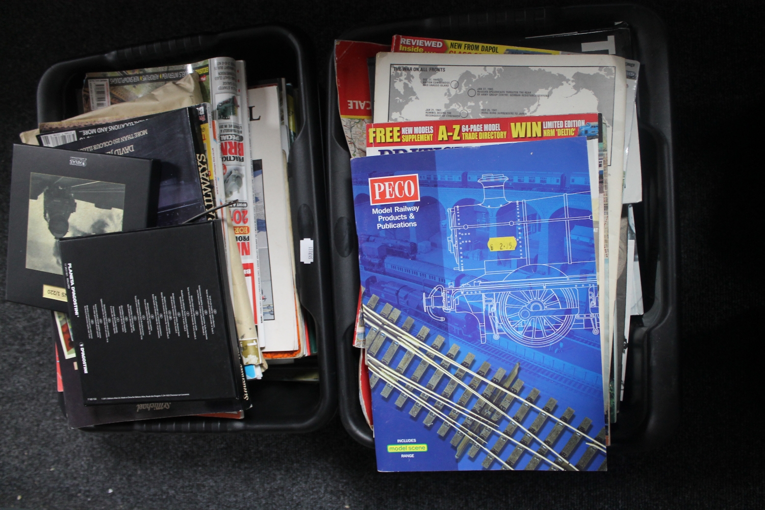 Two boxes of model railway booklets, magazines,