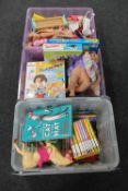 Three boxes of books, board games, Barbie dolls and accessories, two framed prints etc.