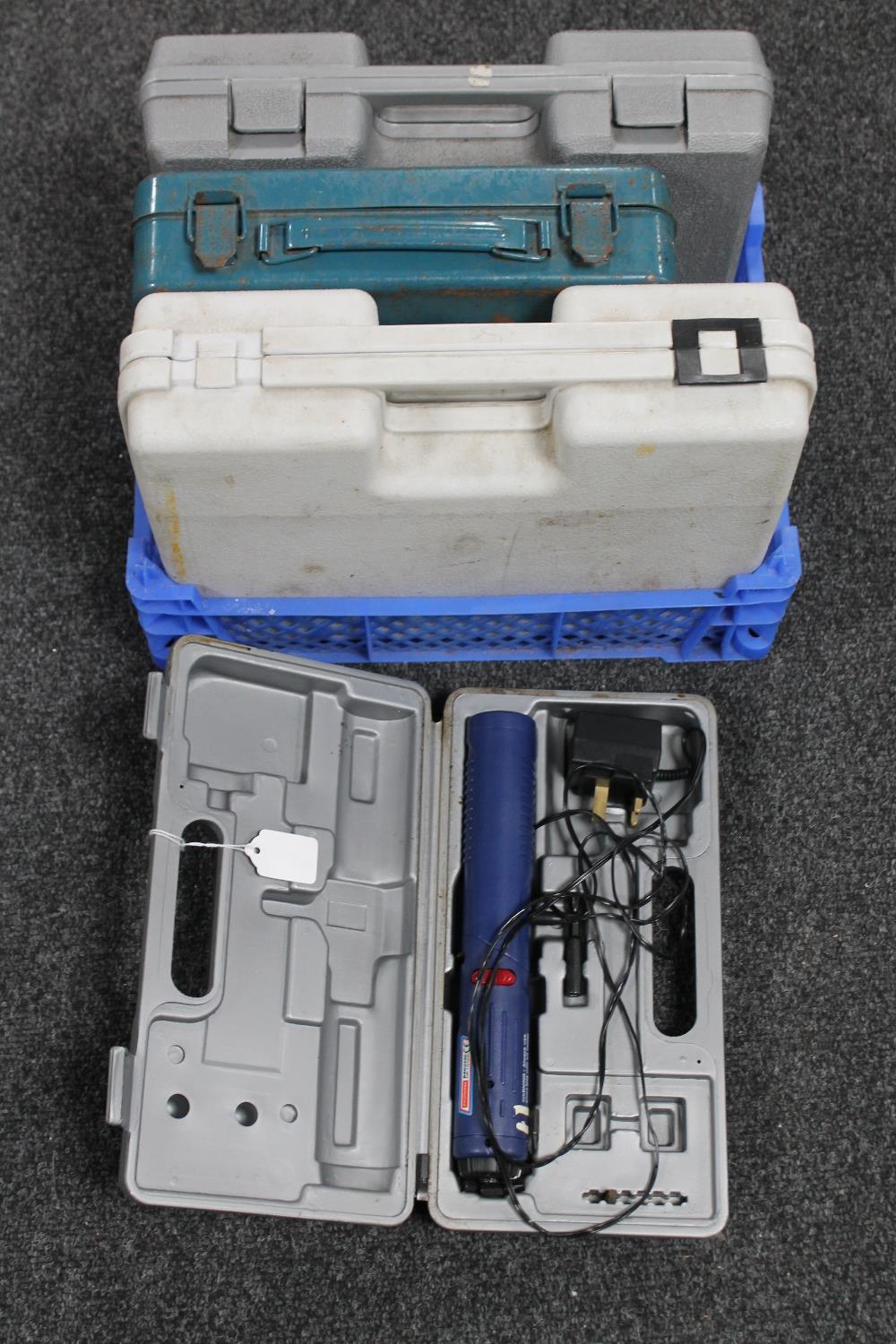 A cased T.I.P. 16.8 volt electric drill with battery and charger together with a cased Bosch 9.