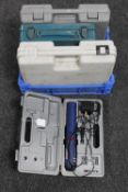 A cased T.I.P. 16.8 volt electric drill with battery and charger together with a cased Bosch 9.