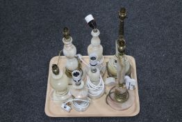 A tray of seven onyx lamp bases