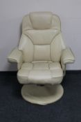 A cream swivel adjustable chair