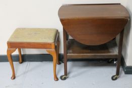 A mahogany flap sided two tier trolley together with an antique mahogany tapestry upholstered