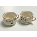 Two Fieldings World War II era propaganda pots - We've got him on the run and Flip your ashes on