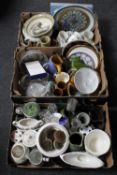 Three boxes of pottery, glass ware,
