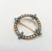 A 15ct gold turquoise pearl and diamond brooch