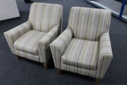 A pair of Next armchairs upholstered in striped fabric