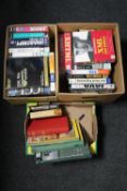 Three boxes of books relating to computing, novels,