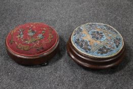 Two Victorian mahogany beaded footstools