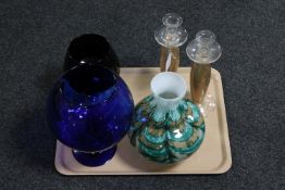 A tray of glass vases, studio glass,