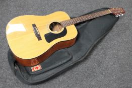 A Washburn acoustic guitar in carry bag