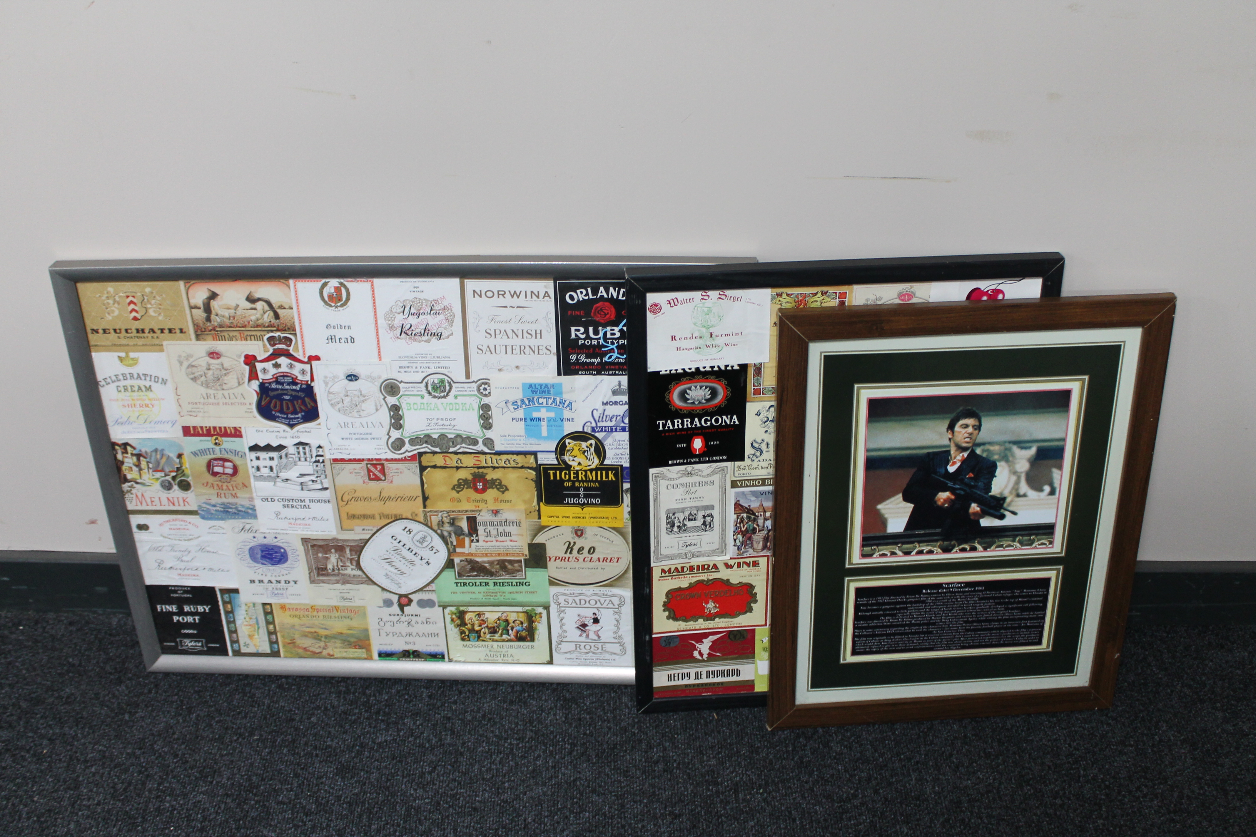 A vintage wooden beaver delux trouser press together with seven framed stamp montages, - Image 2 of 3