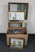 A box of continental school pictures and prints and tapestries