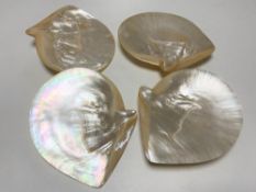 Four oyster shell mother of pearl dishes