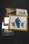 A gilt framed oil on board after Alexander Millar together with four further pictures