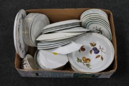 A box of Royal Worcester flan dish, cake plates,