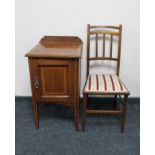 A Victorian inlaid mahogany pot cupboard and a Victorian bedroom chair
