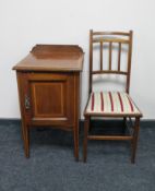 A Victorian inlaid mahogany pot cupboard and a Victorian bedroom chair