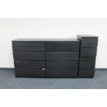 A pair of Ikea black ash four drawer chests and a pair of bedside chests