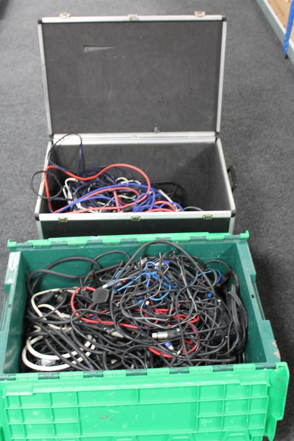 A flight box and large storage crate containing a large quantity of electrical cables