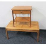 A mid 20th century teak coffee table and a teak lamp table