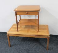 A mid 20th century teak coffee table and a teak lamp table