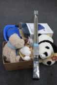 A quantity of soft toys, plastic sledge, air bed,