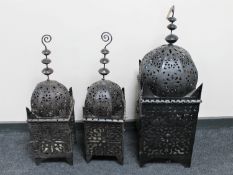 Three metal Morrocan style lamps