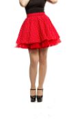 A box of 27 polka dot circle skirts - black and red