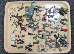 A tray of mid twentieth century lead figures including huntsman and hounds,