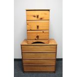 A mid 20th century teak four drawer chest and pine bedside chest