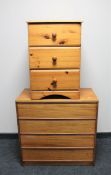 A mid 20th century teak four drawer chest and pine bedside chest