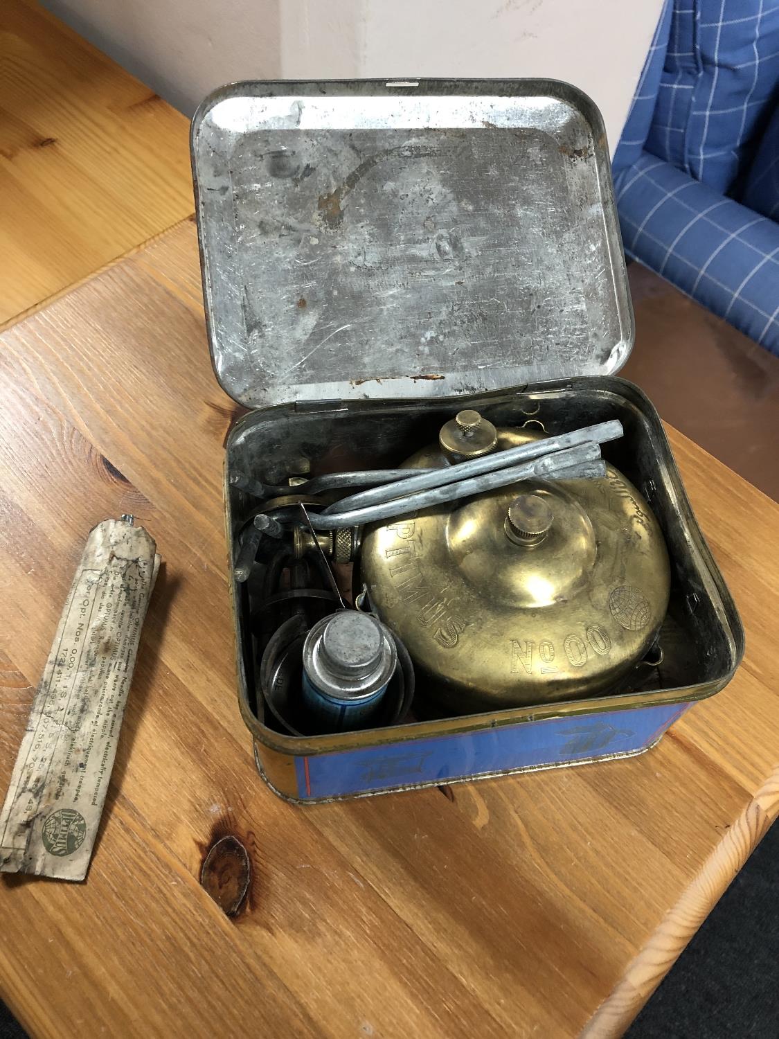 A box of two military first aid kits, pair of leather chaps, boxed Optimus stove, - Image 5 of 8