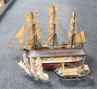 Four model ships to include Titanic, Cutty Sark,