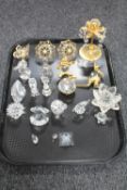A tray of lead crystal figures and paperweights (some Swarovski).