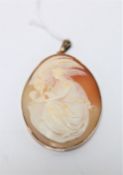 An antique 9ct rose gold cameo pendant depicting Leda and the Swan