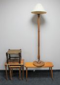 A nest of two pine tables, standard lamp and shade,