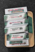 A tray of five boxed Atlas Eddie Stobart vehicles and six further empty boxes