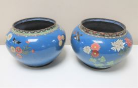 A pair of antique cloisonne bowls, width 12 cm.