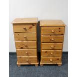 Two pine five drawer narrow chests