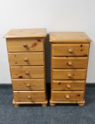 Two pine five drawer narrow chests