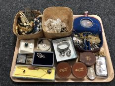 A tray of costume jewellery, cuff links, studs,