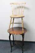 An Edwardian occasional table and an antique pine farmhouse chair
